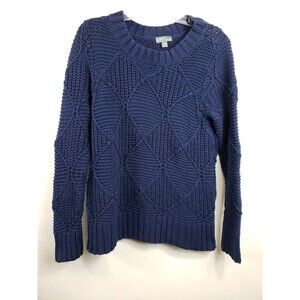 Market & Spruce   Womens SWEATER L Classic Cable Weave Navy Blue Pullover